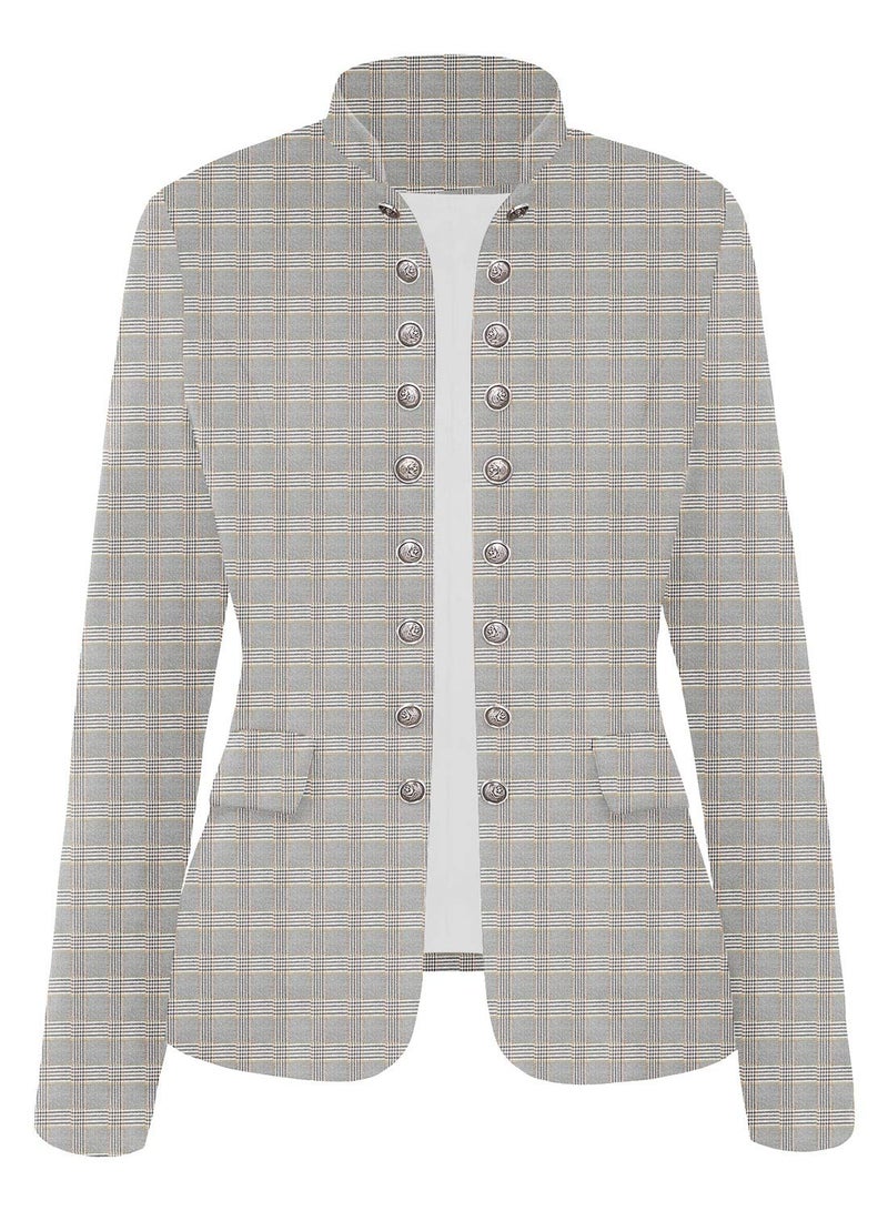 GRAPENT Women's Plaid Work Office Chic Long Sleeve Solid Open Front Blazer Suit Cardigan Outerwear XX-Large (Fits US 20-US 22) - Image 4